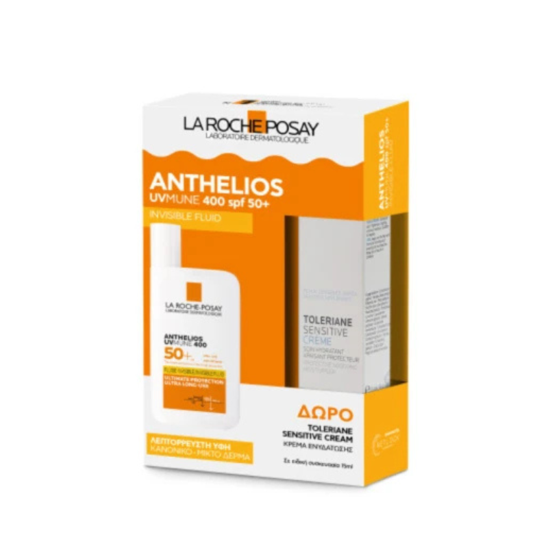 La Roche-Posay Anthelios UVMUNE 400 lnvisible Fluid SPF50+ Aντηλιακό Προσώπου Για Το Κανονικό - Μικτό Δέρμα & ΔΩΡΟ Ενυδατική Κρέμα Toleriane sensitive 15ml