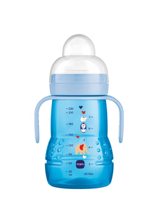 Mam Trainer+ 220ml Μπιμπερό μετάβασης σε ποτηράκι 4m+ Μπλε