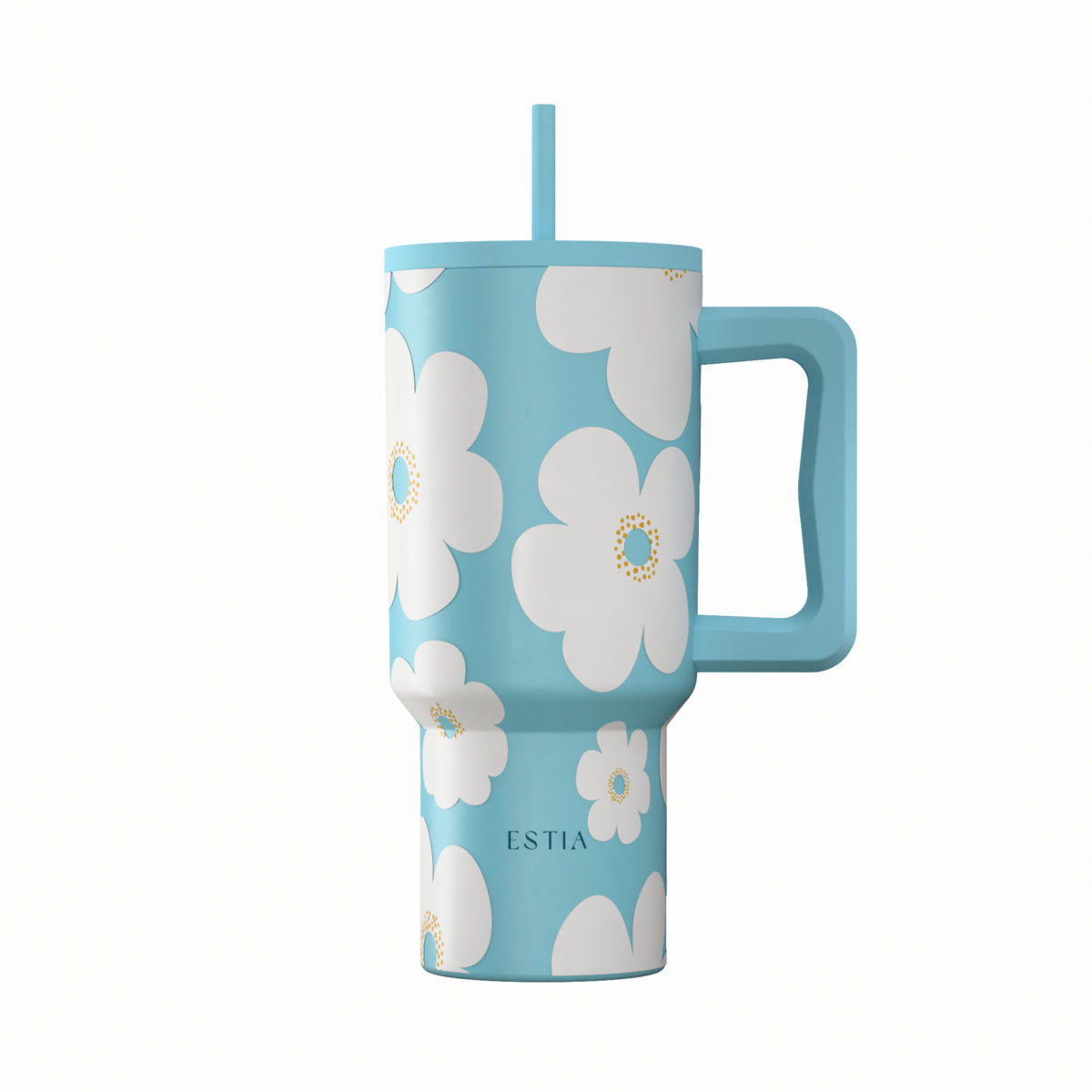 Estia Θερμός Straw Tumbler XL Save The Aegean 900ml Blue Daisy