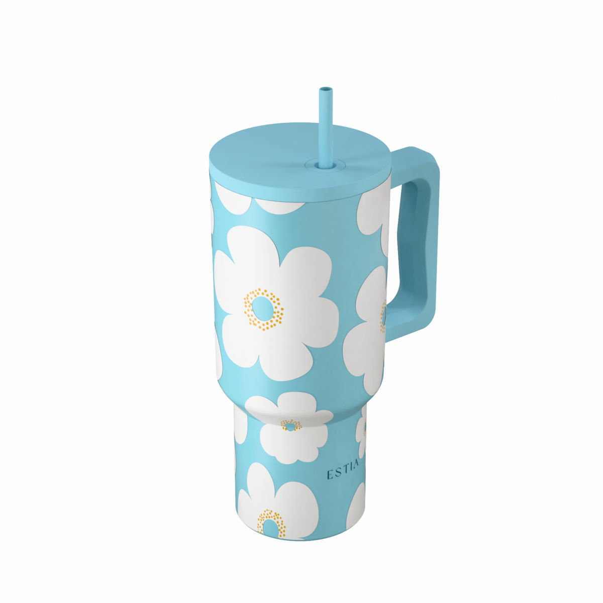 Estia Θερμός Straw Tumbler XL Save The Aegean 900ml Blue Daisy - Image 2
