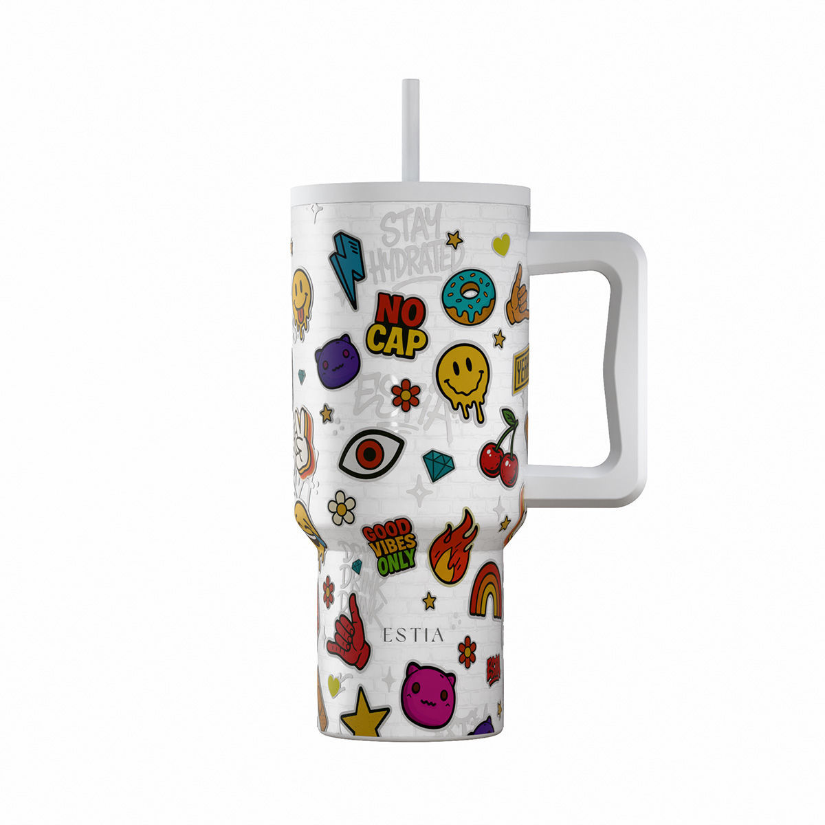 Estia Θερμός Straw Tumbler XL Save The Aegean 900ml Urban Vibes