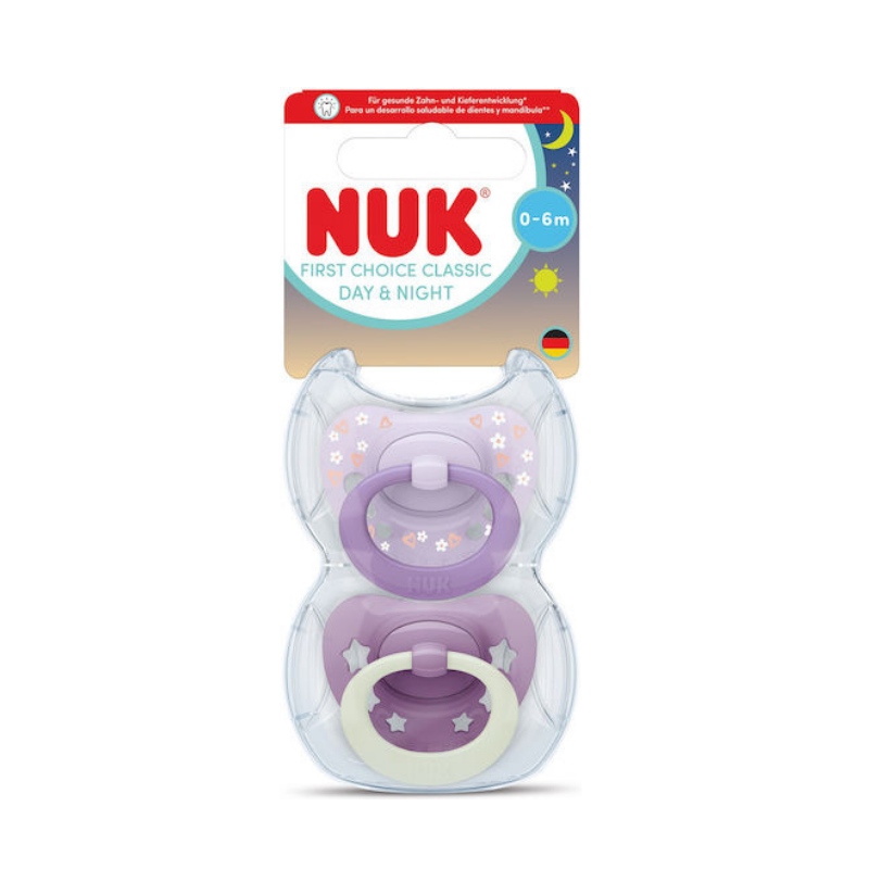 NUK Ορθοδοντικές Πιπίλες Σιλικόνης Ημέρας & Νύχτας με Κουτί Αποστείρωσης 0-6 Μηνών Σετ 2τμχ 10175397