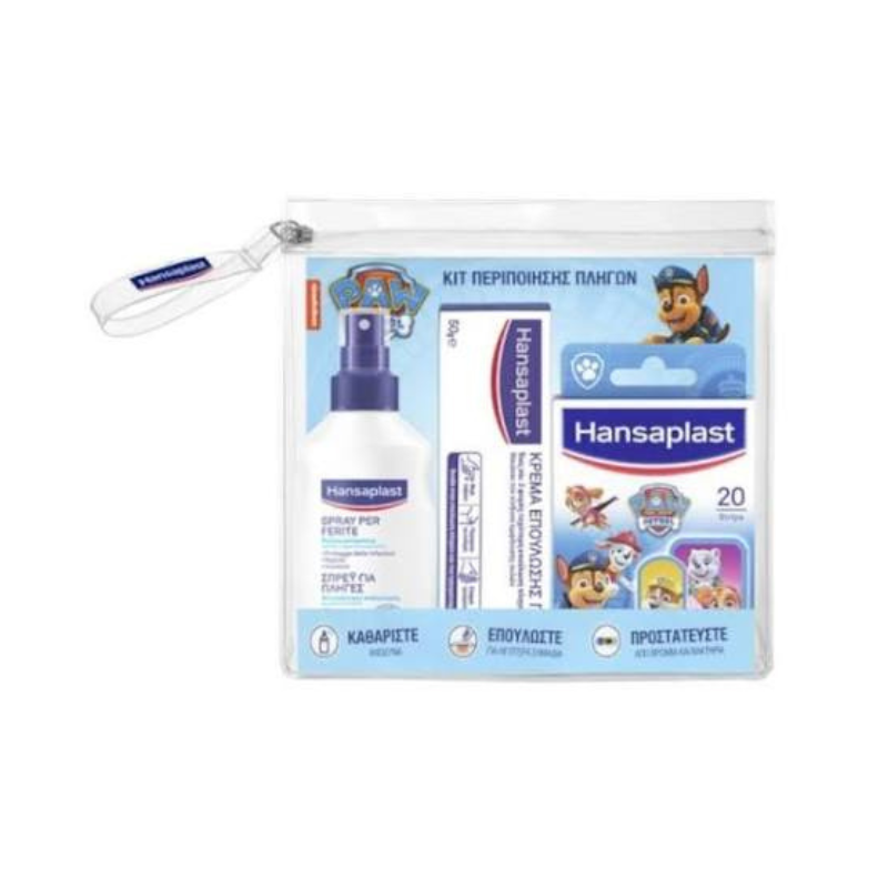 Hansaplast Παιδικό Kit Περιποίησης Πληγών Paw Patrol με Σπρέι, Κρέμα Επούλωσης & Επιθέματα + Δώρο Νεσεσέρ